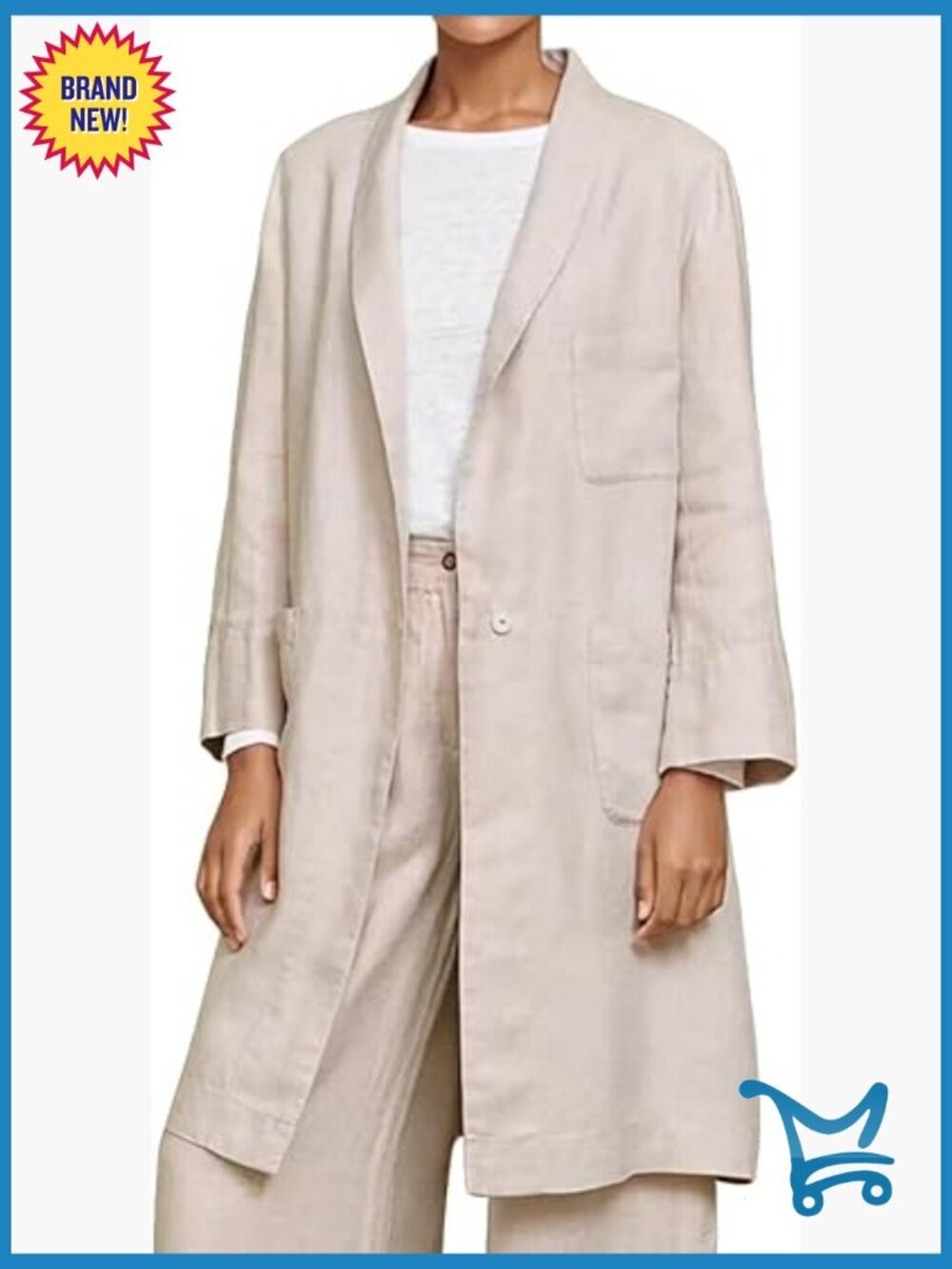 Long Cotton Linen Blazer Lightweight Casual Spring Jacket Mid Thigh Length